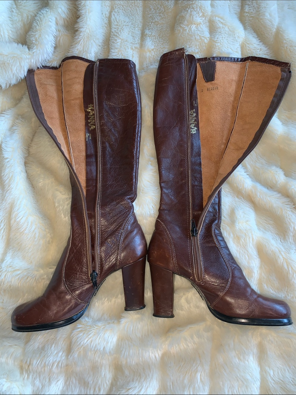 Vtg 60s 70s Hanna Brown leather side zipper knee high Gogo boots 5.5 - Picture 7 of 15